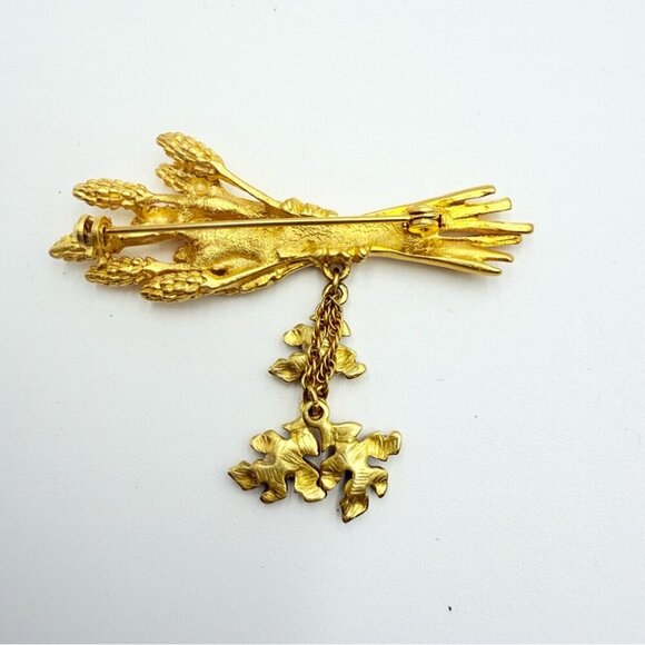 Vintage Gold Tone Cornstalks Wheat Enamel Pin Brooch - Picture 5 of 6